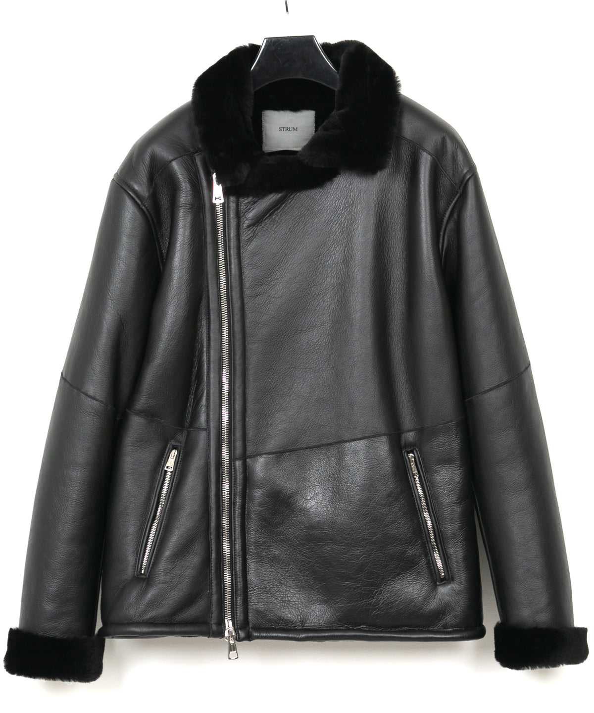 スペイン メリノ ナッパラン仕上げ CHAMBERS B-3 ムートンライダースジャケット - BLACK