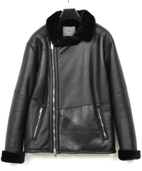 スペイン メリノ ナッパラン仕上げ CHAMBERS B-3 ムートンライダースジャケット - BLACK