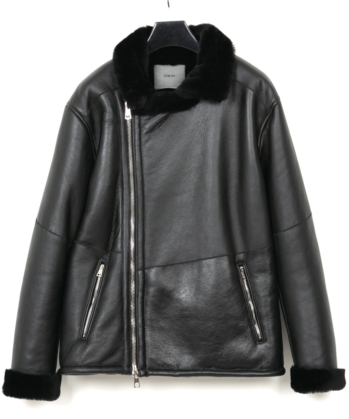 スペイン メリノ ナッパラン仕上げ CHAMBERS B-3 ムートンライダースジャケット - BLACK