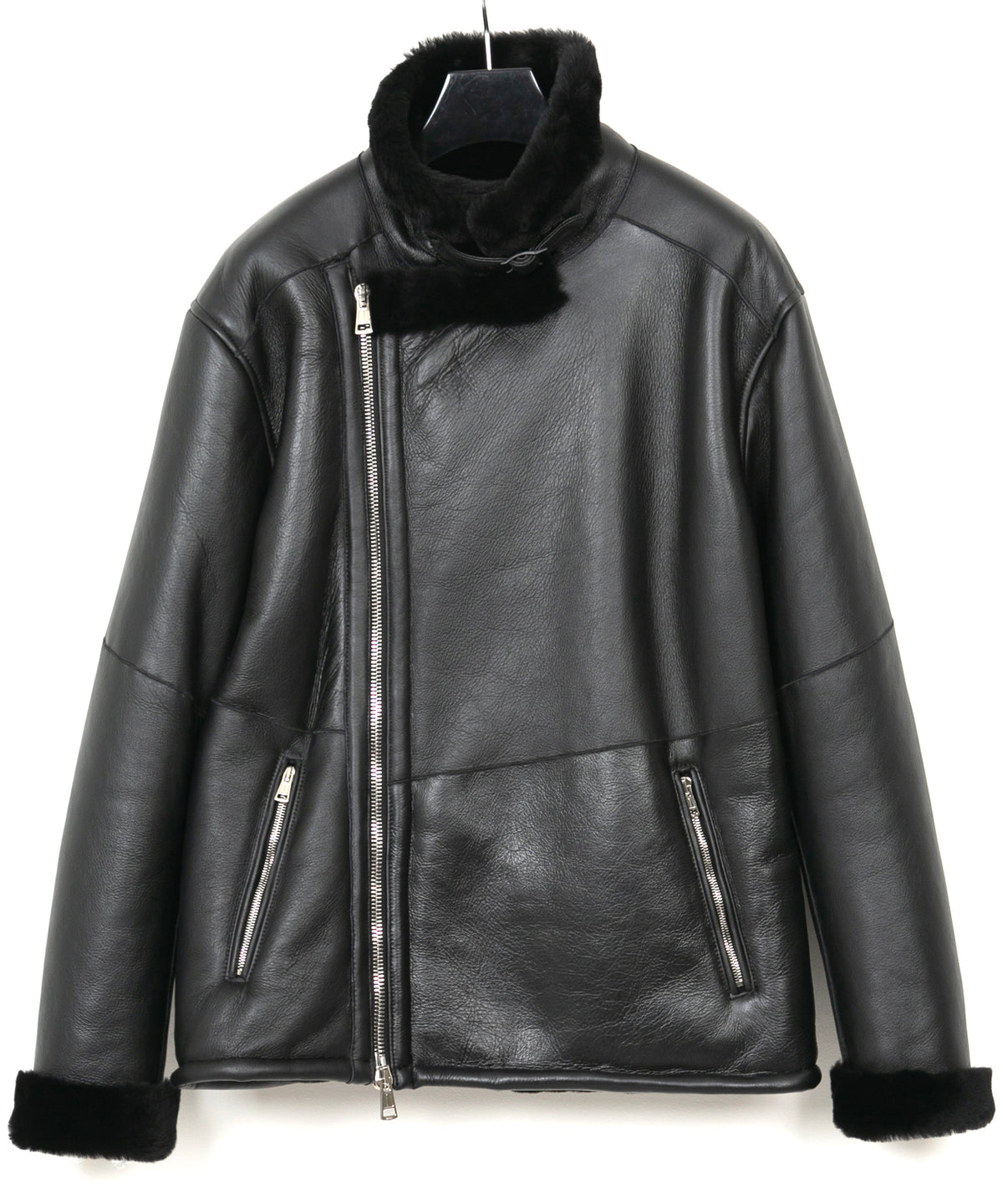 スペイン メリノ ナッパラン仕上げ CHAMBERS B-3 ムートンライダースジャケット - BLACK