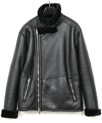 スペイン メリノ ナッパラン仕上げ CHAMBERS B-3 ムートンライダースジャケット - BLACK