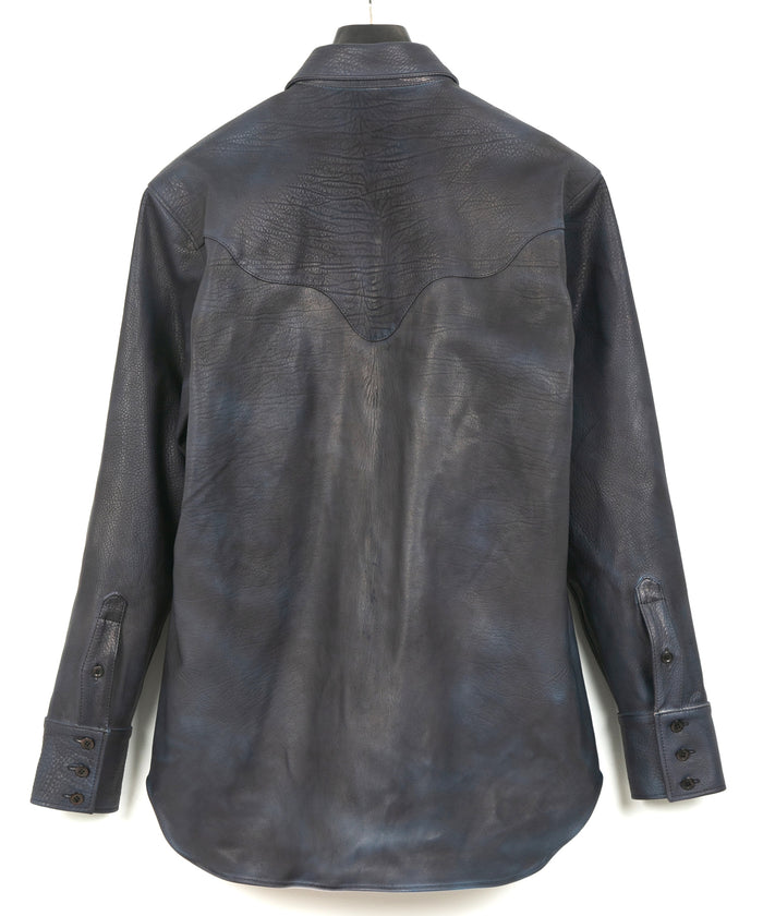 白鞣し × ベジタブルタンニン鞣し カーフ スキン Burning dyed - 燃焼製品染め EDDIE ウエスタンシャツ - JEAN BLACK