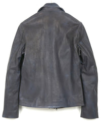 White Tanned × Vegetable Tanned Calf Skin Burning dyed - Product Burning Dyed BIRD MAN Double Riders Jacket - JEAN BLACK