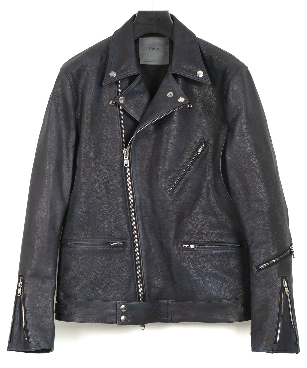 白鞣し × ベジタブルタンニン鞣し カーフ スキン Burning dyed - 燃焼製品染め SPEEDER ダブルライダースジャケット - JEAN BLACK