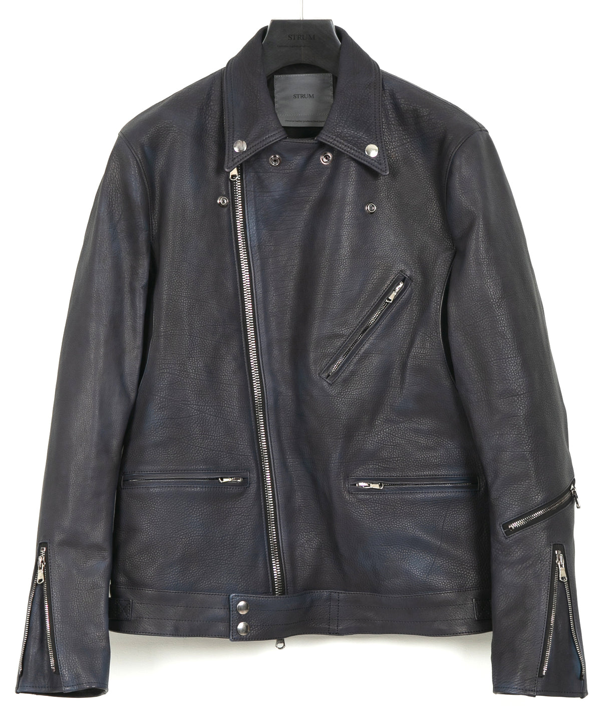 白鞣し × ベジタブルタンニン鞣し カーフ スキン Burning dyed - 燃焼製品染め SPEEDER ダブルライダースジャケット - JEAN BLACK