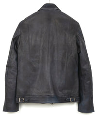 白鞣し × ベジタブルタンニン鞣し カーフ スキン Burning dyed - 燃焼製品染め SPEEDER ダブルライダースジャケット - JEAN BLACK