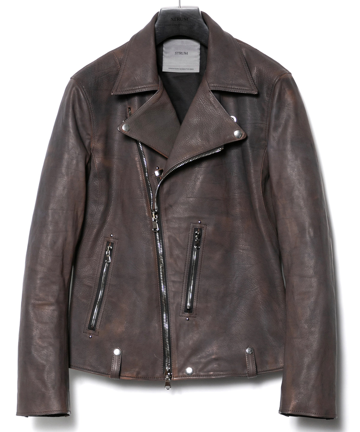 白鞣し × ベジタブルタンニン鞣し カーフ スキン Burning dyed - 燃焼製品染め HI-FLYER ダブルライダースジャケット - IRON RUST