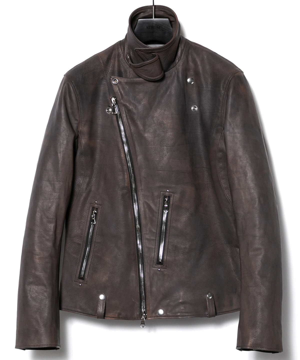 白鞣し × ベジタブルタンニン鞣し カーフ スキン Burning dyed - 燃焼製品染め HI-FLYER ダブルライダースジャケット - IRON RUST