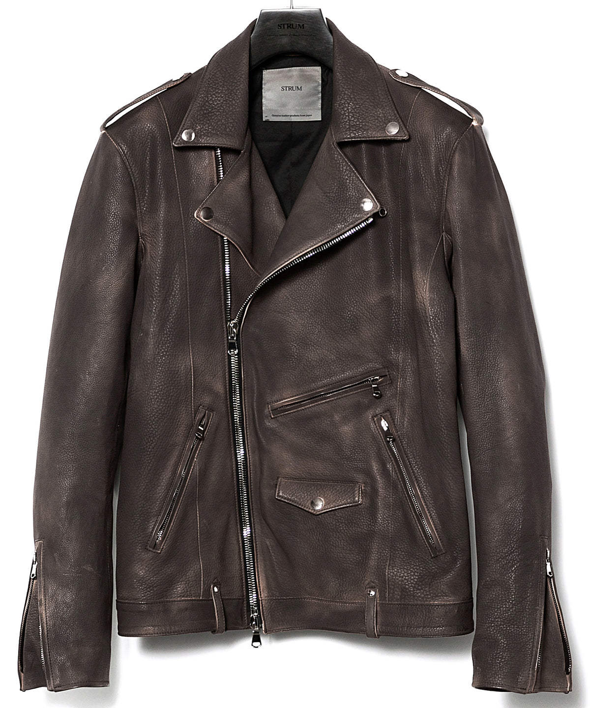 白鞣し × ベジタブルタンニン鞣し カーフ スキン Burning dyed - 製品燃焼染め ROM ダブルライダースジャケット - IRON RUST