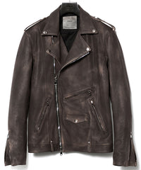 白鞣し × ベジタブルタンニン鞣し カーフ スキン Burning dyed - 製品燃焼染め ROM ダブルライダースジャケット - IRON RUST