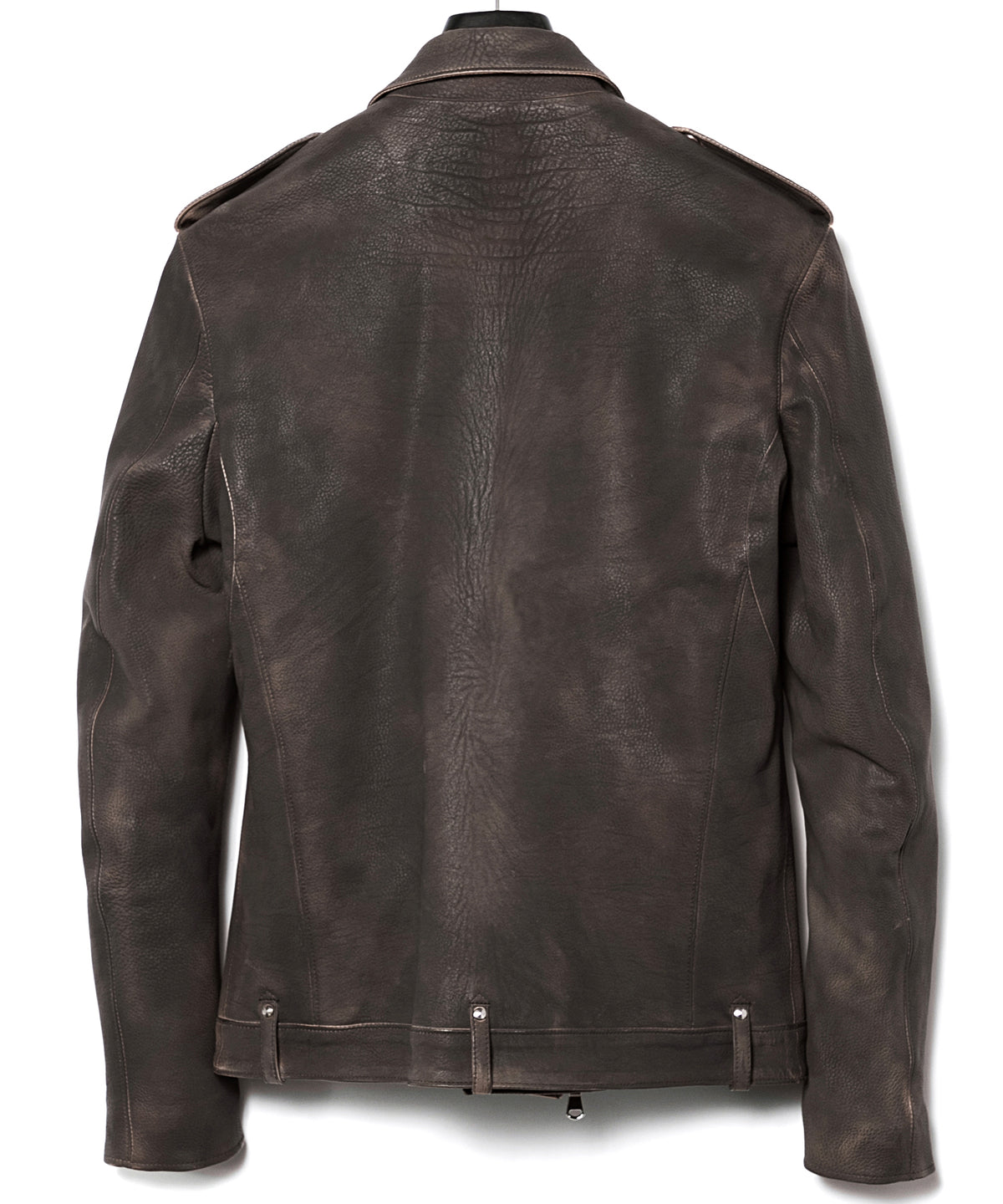 白鞣し × ベジタブルタンニン鞣し カーフ スキン Burning dyed - 製品燃焼染め ROM ダブルライダースジャケット - IRON RUST