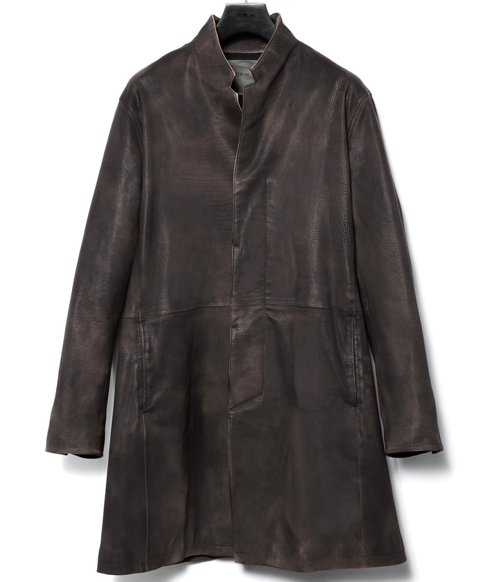 白鞣し × ベジタブルタンニン鞣し カーフ スキン Burning dyed - 燃焼製品染め SIXX ミドルコート - IRON RUST