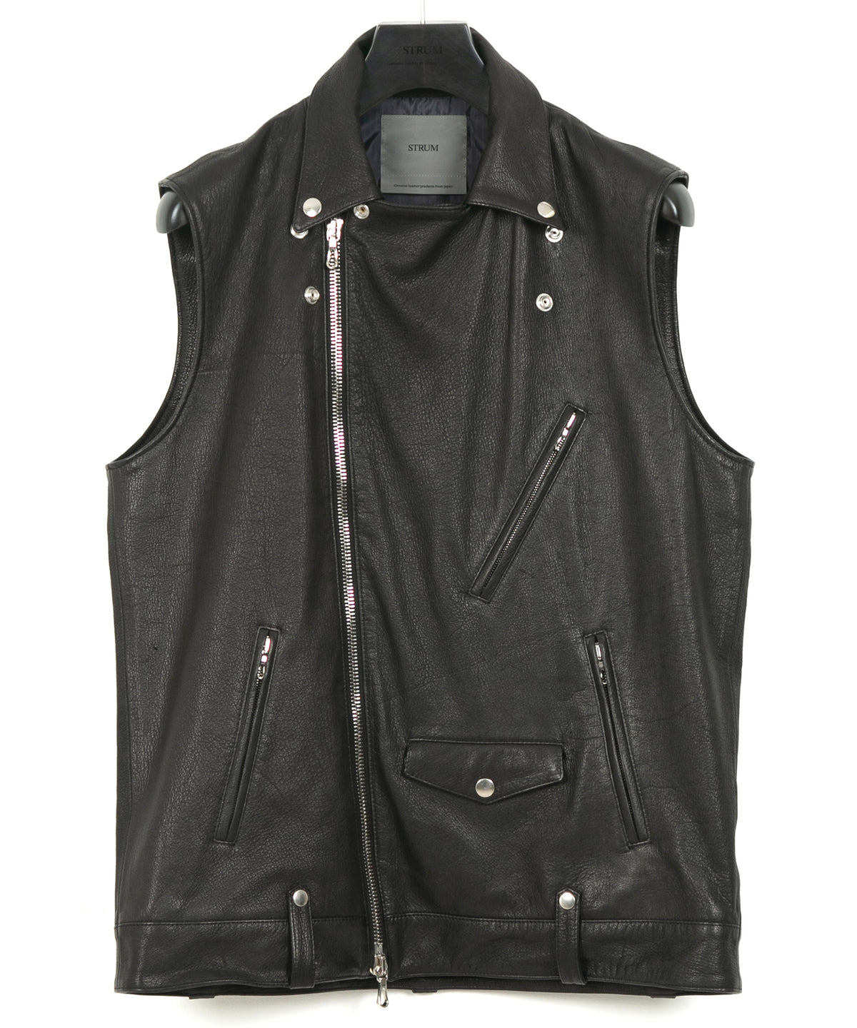 白鞣し × 黒染め ディアスキン RENTON ダブルライダースベスト - BLACK