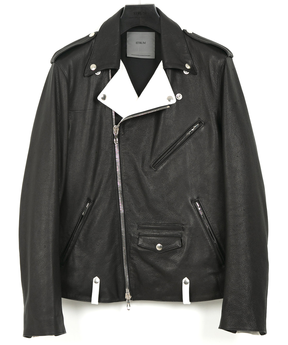 白鞣し × 黒染め ディアスキン 2トーン JOEY ダブルライダースジャケット - BLACK × WHITE