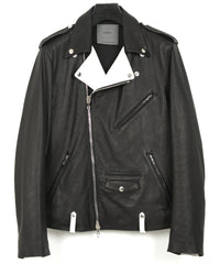 白鞣し × 黒染め ディアスキン 2トーン JOEY ダブルライダースジャケット - BLACK × WHITE