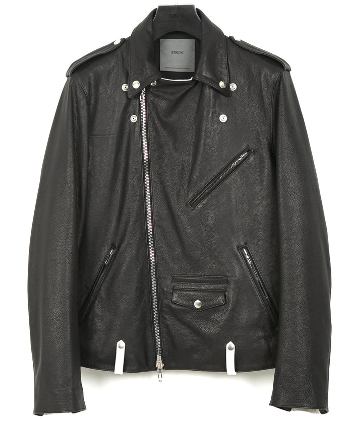 白鞣し × 黒染め ディアスキン 2トーン JOEY ダブルライダースジャケット - BLACK × WHITE