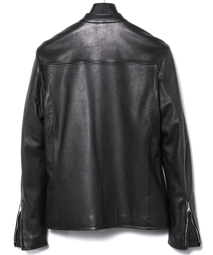 白鞣し 黒染め ディアスキン JUDE シングルライダースジャケット - BLACK