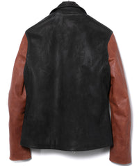 ハイブリッド鞣し イタリアン キャメル ヌバック BIRD MAN ダブルライダースジャケット - BLACK × BROWN