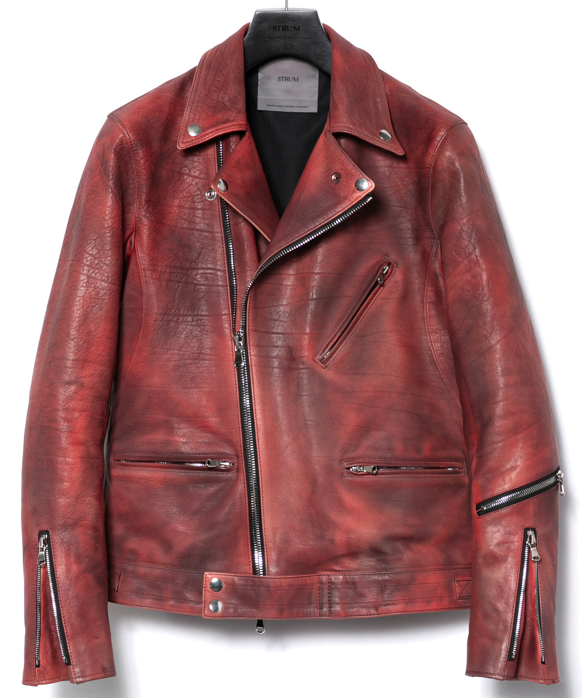 フルベジタブルタンニン鞣し ダブルショルダー Burning dyed - 燃焼製品染め SPEEDER ダブルライダースジャケット - DEEP RUBY