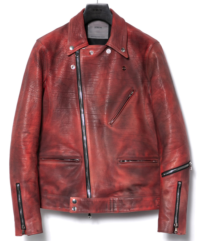 フルベジタブルタンニン鞣し ダブルショルダー Burning dyed - 燃焼製品染め SPEEDER ダブルライダースジャケット - DEEP RUBY