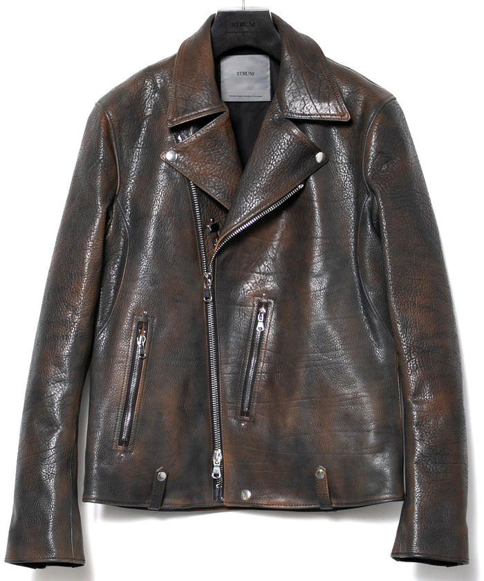 フルベジタブルタンニン鞣し ダブルショルダー 燃焼製品染め Burning Dyed  HI-FLYER ダブルライダースジャケット- NIGHTFALL NAVY