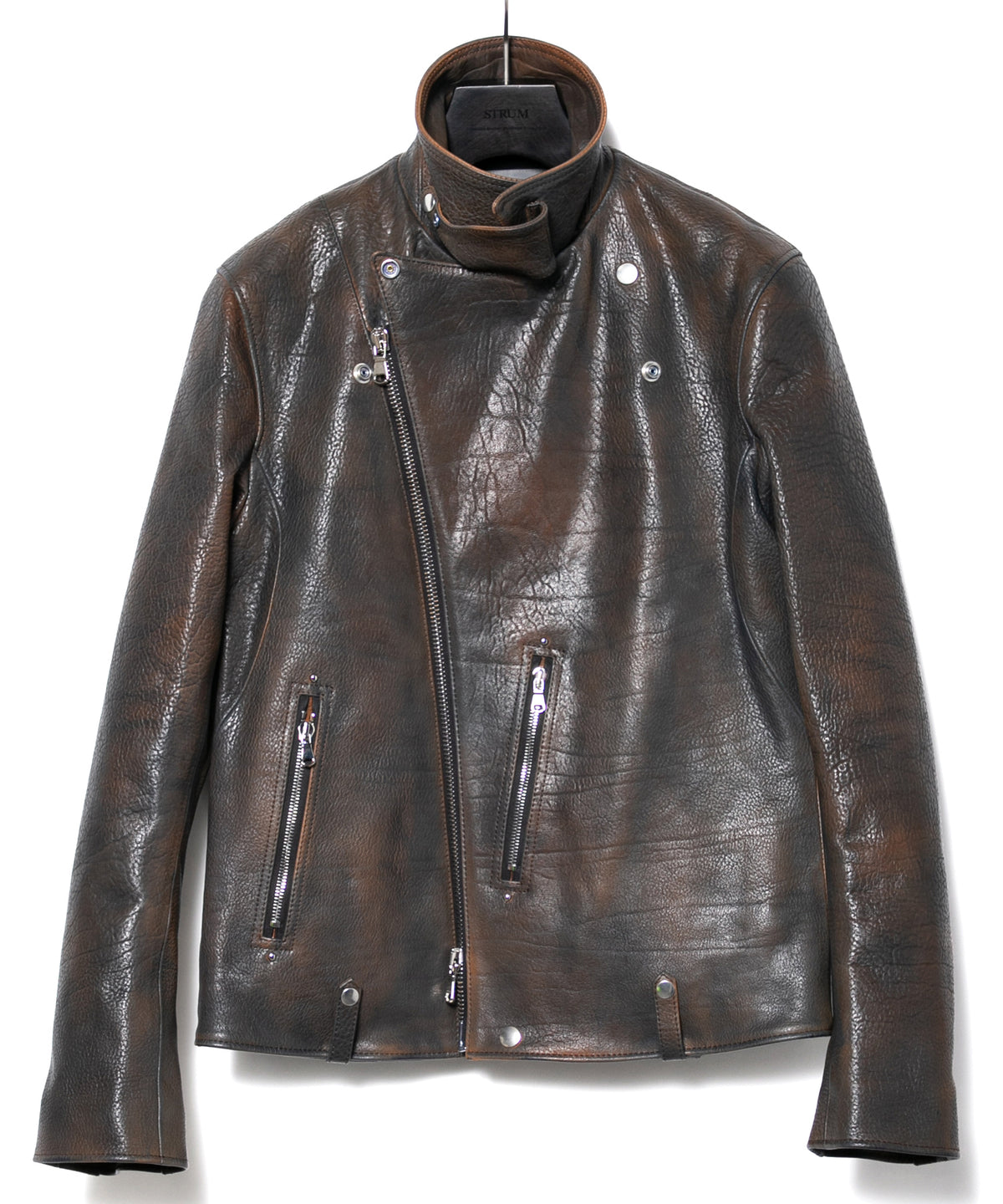 フルベジタブルタンニン鞣し イタリアン シュリンク ダブルショルダー 燃焼製品染め Burning Dyed  HI-FLYER Grande Fit ダブルライダースジャケット - NIGHTFALL NAVY
