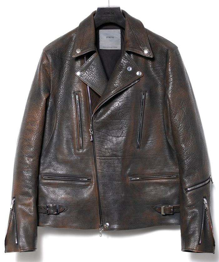 フルベジタブルタンニン鞣し ダブルショルダー 燃焼製品染め Burning Dyed  LIST ダブルライダースジャケット- NIGHTFALL NAVY