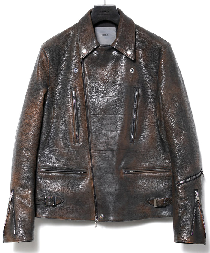 フルベジタブルタンニン鞣し ダブルショルダー 燃焼製品染め Burning Dyed  LIST ダブルライダースジャケット- NIGHTFALL NAVY