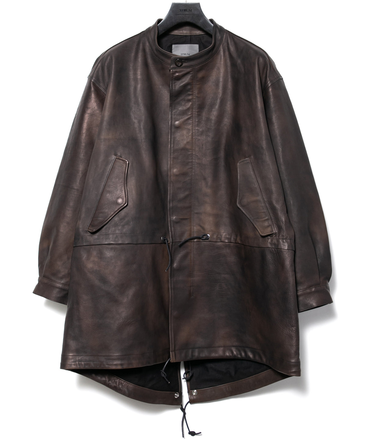 ハイブリッド タンニン鞣し カーフスキン 燃焼製品染め Burning Dyed  RUMBLE フィッシュテールコート - MILITARY BLACK