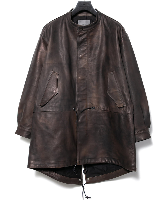 ハイブリッド タンニン鞣し カーフスキン 燃焼製品染め Burning Dyed  RUMBLE フィッシュテールコート - MILITARY BLACK
