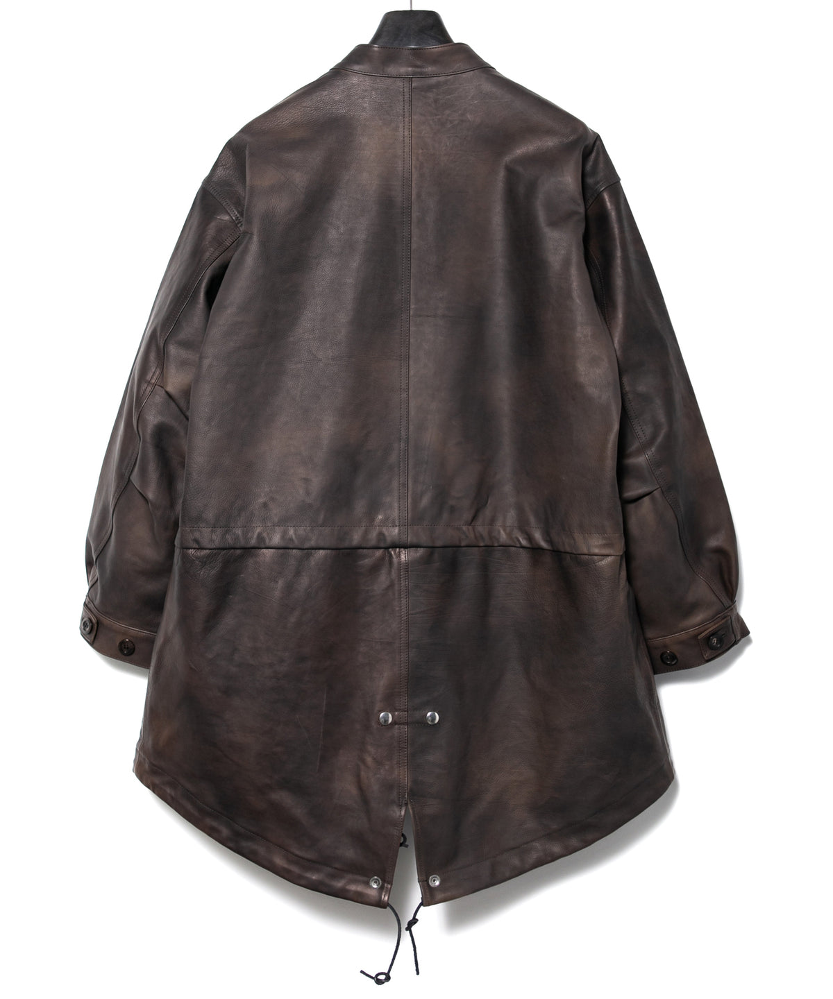 ハイブリッド タンニン鞣し カーフスキン 燃焼製品染め Burning Dyed  RUMBLE フィッシュテールコート - MILITARY BLACK