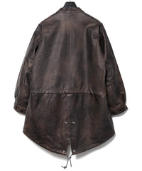 ハイブリッド タンニン鞣し カーフスキン 燃焼製品染め Burning Dyed  RUMBLE フィッシュテールコート - MILITARY BLACK