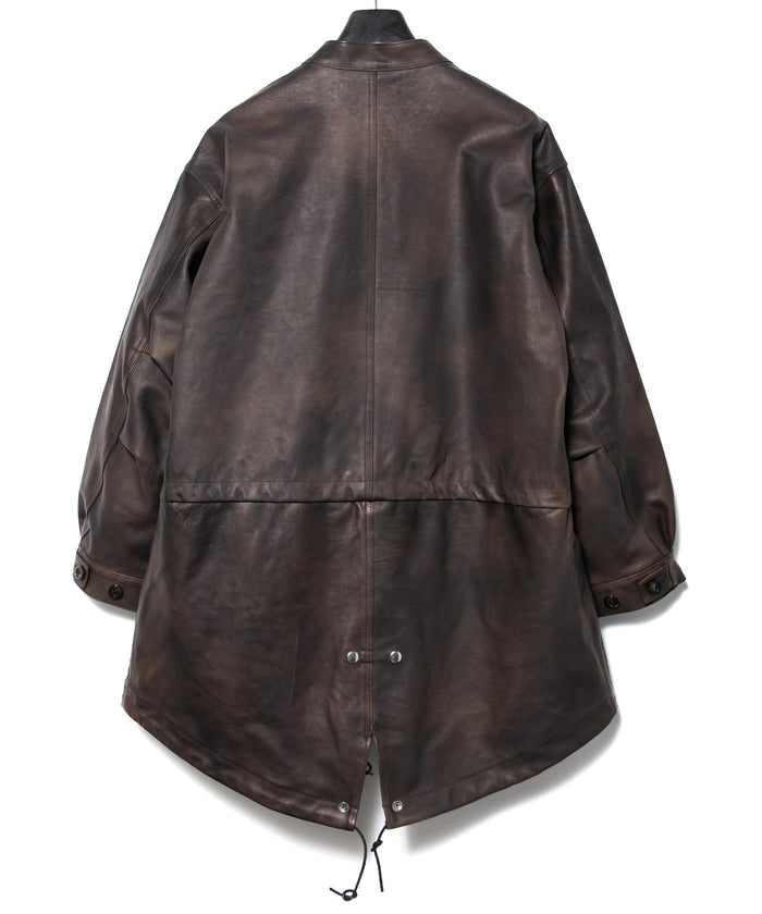 ハイブリッド タンニン鞣し カーフスキン 燃焼製品染め Burning Dyed  RUMBLE フィッシュテールコート - MILITARY BLACK
