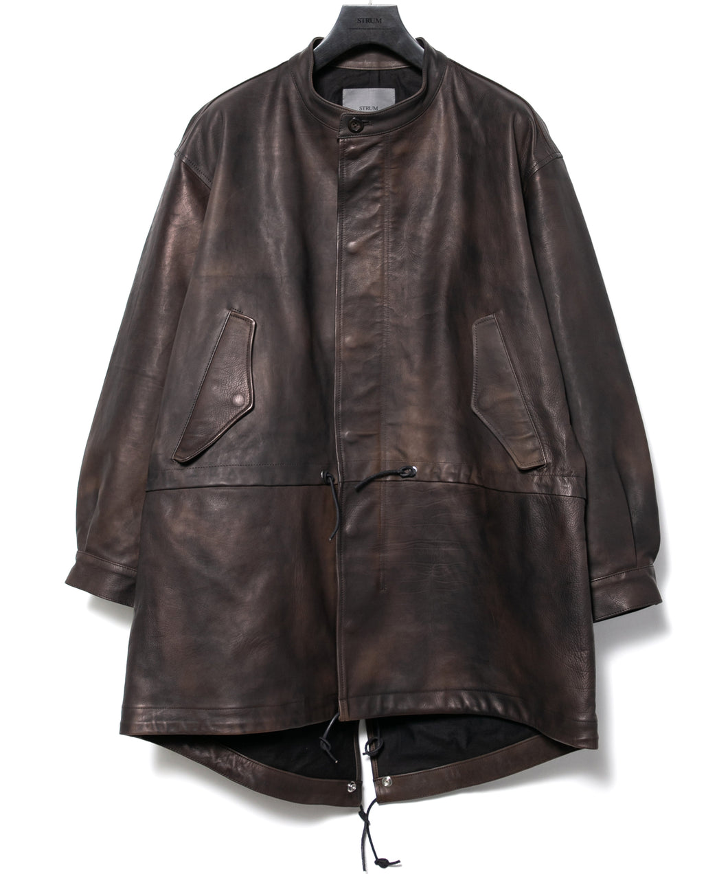 ハイブリッド タンニン鞣し カーフスキン 燃焼製品染め Burning Dyed  RUMBLE フィッシュテールコート - MILITARY BLACK