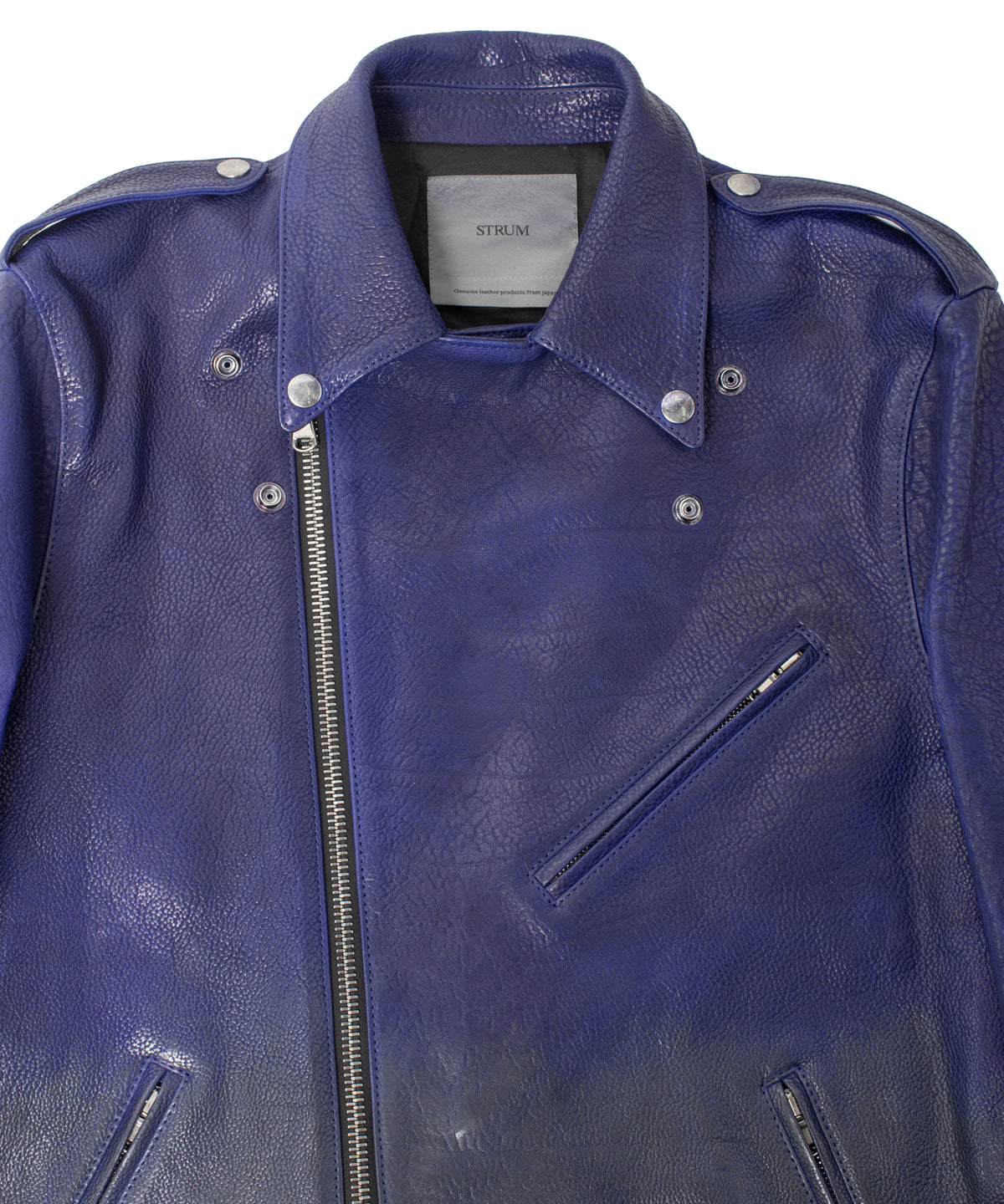 フルベジタブルタンニン鞣し イタリアン シュリンク ダブルショルダー 燃焼製品染め Burning Dyed  JOEY ダブルライダースジャケット - ASH AZU