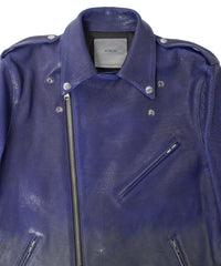 フルベジタブルタンニン鞣し イタリアン シュリンク ダブルショルダー 燃焼製品染め Burning Dyed  JOEY ダブルライダースジャケット - ASH AZU