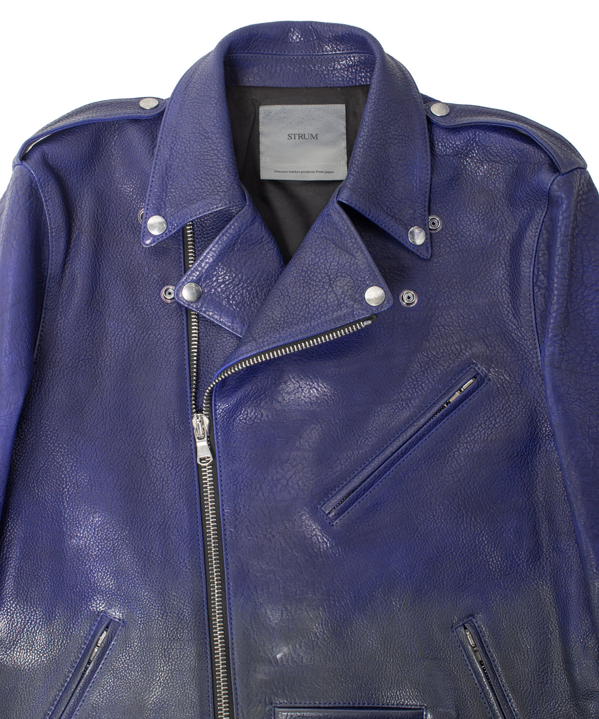 フルベジタブルタンニン鞣し イタリアン シュリンク ダブルショルダー 燃焼製品染め Burning Dyed  JOEY ダブルライダースジャケット - ASH AZU