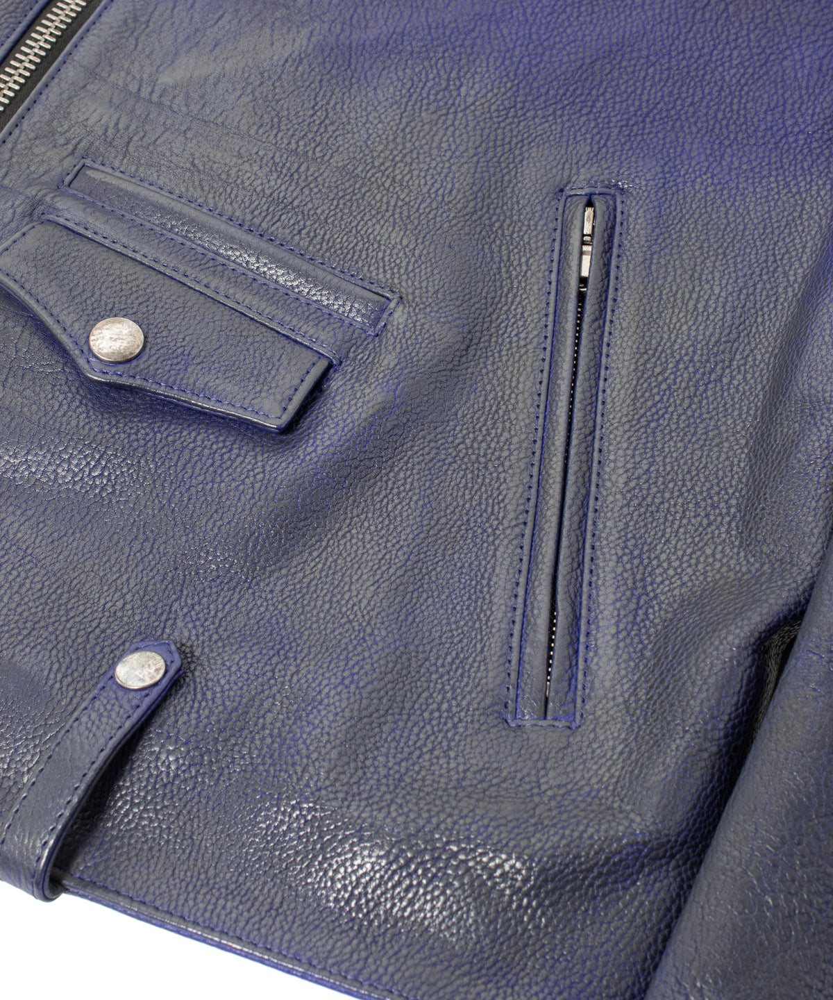 フルベジタブルタンニン鞣し イタリアン シュリンク ダブルショルダー 燃焼製品染め Burning Dyed  JOEY ダブルライダースジャケット - ASH AZU