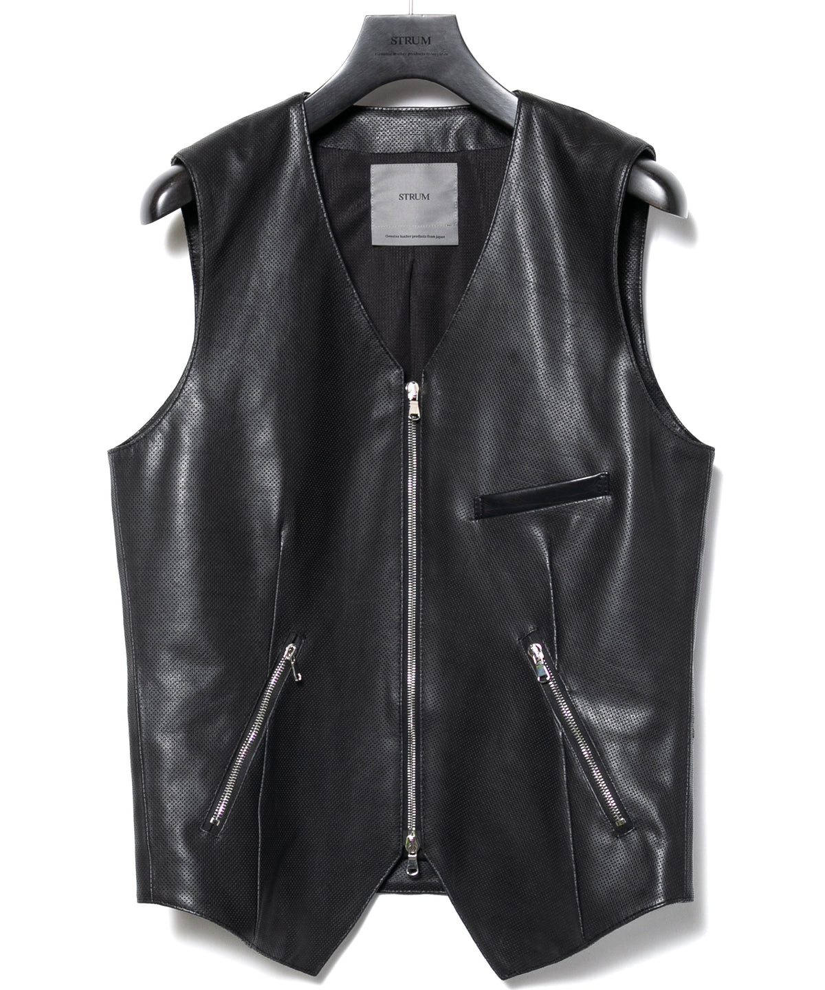 Hole-Punched Oil Calfskin BENNY Zipup Vest - BLACK