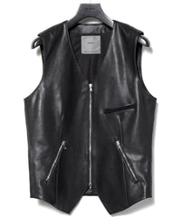 Hole-Punched Oil Calfskin BENNY Zipup Vest - BLACK