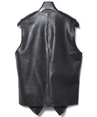 Hole-Punched Oil Calfskin BENNY Zipup Vest - BLACK