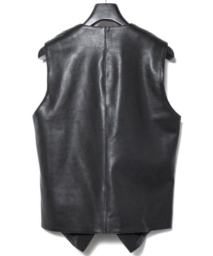 パンチング オイルカーフ BENNY ジップアップベスト - BLACK