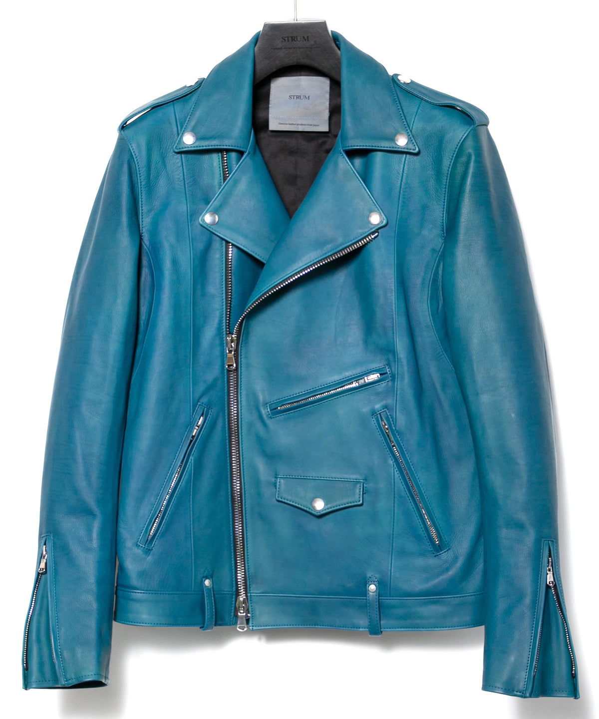 Hybrid Vegetable Tanned Calfskin Garment Burning Dyed ROM Double Riders - TOURMALINE BLUE