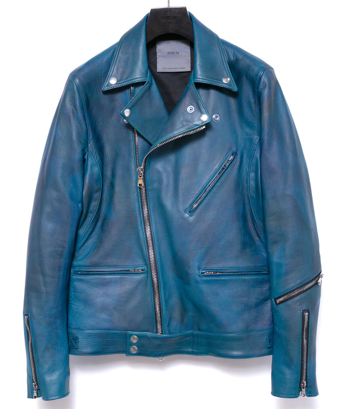 ハイブリッド タンニン鞣し カーフスキン Burning Dyed（燃焼製品染め）SPEEDER ダブルライダースジャケット- DARK VIRIDIAN