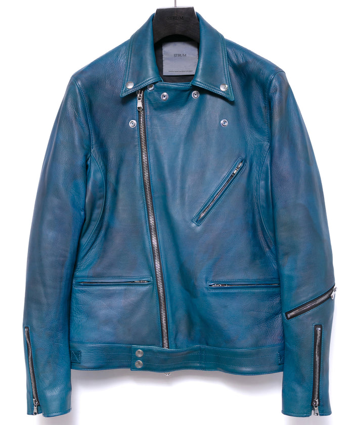 ハイブリッド タンニン鞣し カーフスキン Burning Dyed（燃焼製品染め）SPEEDER ダブルライダースジャケット- DARK VIRIDIAN