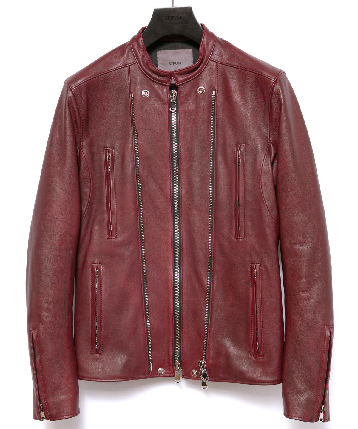 ハイブリッド タンニン鞣し カーフスキン Burning Dyed（燃焼製品染め）GHOST ダブルライダースジャケット- BURN RED