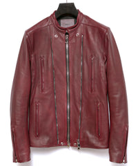 ハイブリッド タンニン鞣し カーフスキン Burning Dyed（燃焼製品染め）GHOST ダブルライダースジャケット- BURN RED