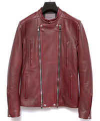 ハイブリッド タンニン鞣し カーフスキン Burning Dyed（燃焼製品染め）GHOST ダブルライダースジャケット- BURN RED