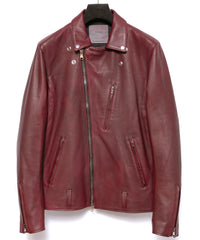 ハイブリッド タンニン鞣し カーフスキン Burning Dyed（燃焼製品染め）KAI ダブルライダースジャケット- BURN RED