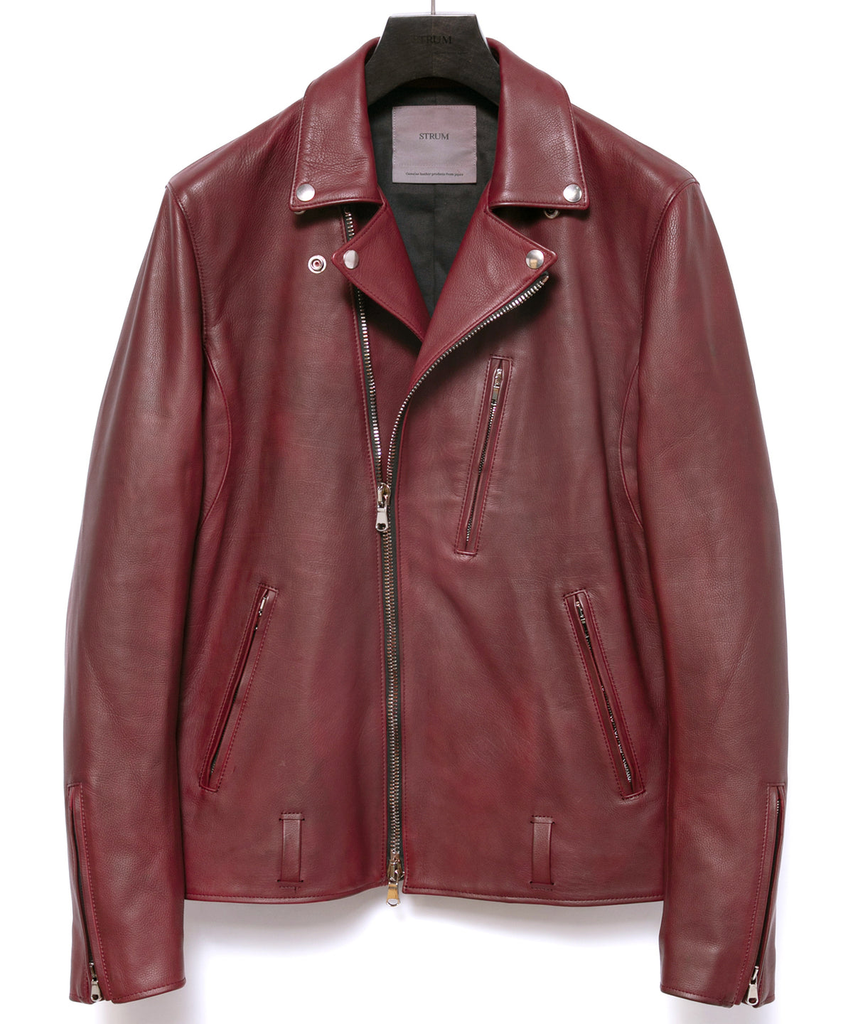 ハイブリッド タンニン鞣し カーフスキン Burning Dyed（燃焼製品染め）KAI ダブルライダースジャケット- BURN RED